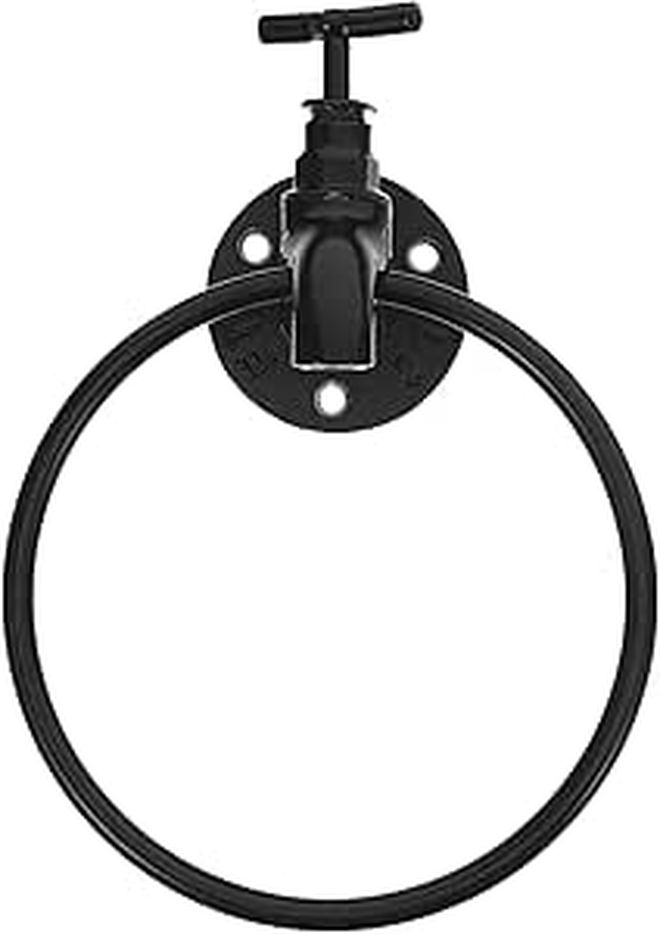 Industrial Pipe Hand Towel Holder Wall Mounted Black Metal Towel Ring For Bathroom Kitchen Rack - Image 1