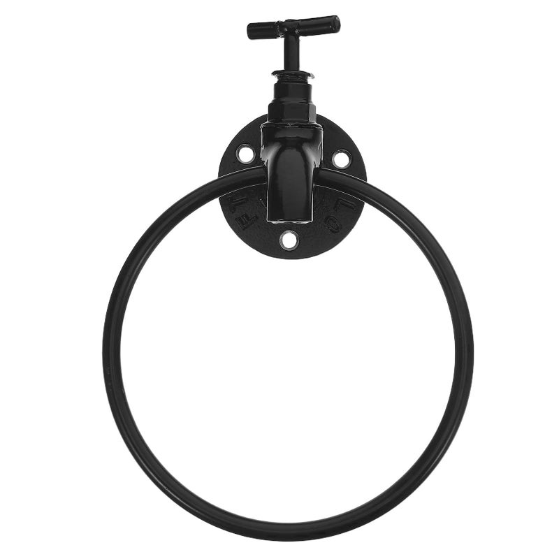 Industrial Pipe Hand Towel Holder Wall Mounted Black Metal Towel Ring For Bathroom Kitchen Rack - Image 2
