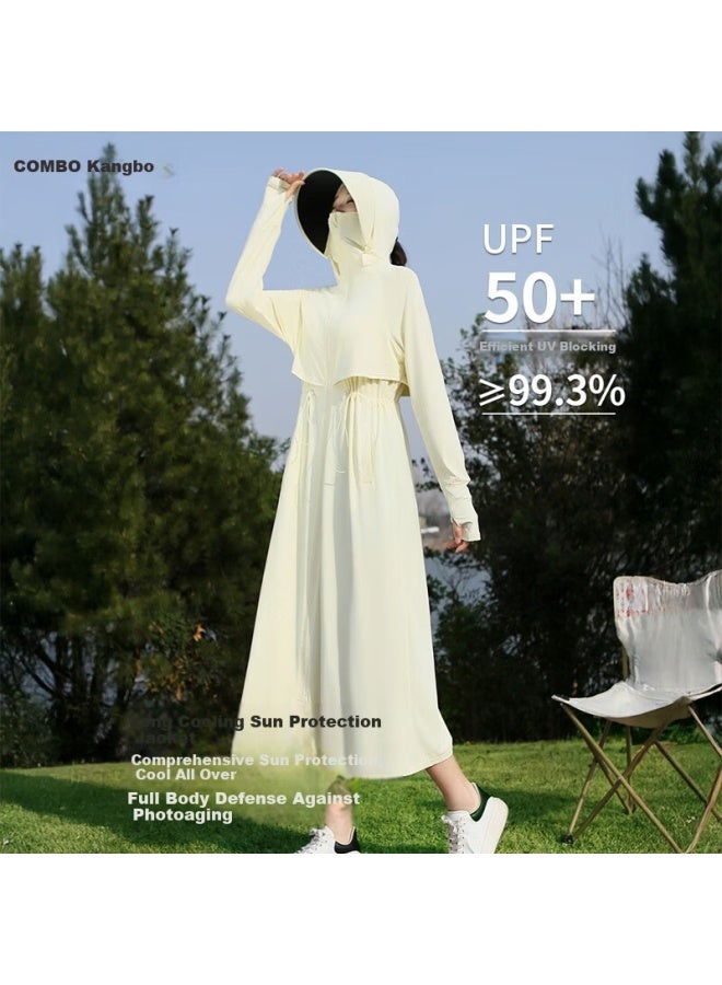 Combo Women's Summer Waist-cinched Full-length Cycling Ice Silk Sunscreen Dress Uv Protection Outdoor Driving Windbreaker - Image 2