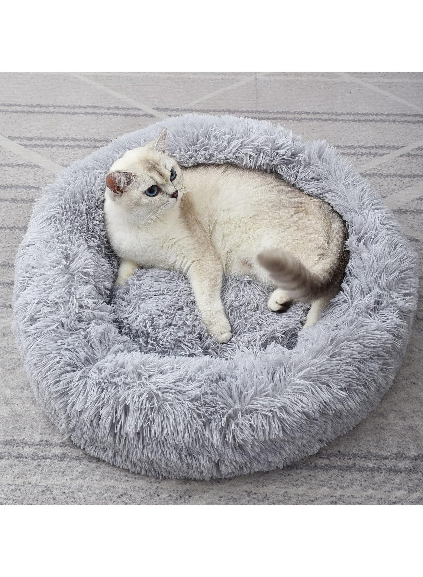 Soft Plush Round Cat Bed, 40x40CM Machine Washable Donut Puppy Beds, Waterproof & Slip Resistant Bottom, Fluffy Self Warming Pet Bed for Indoor Cats