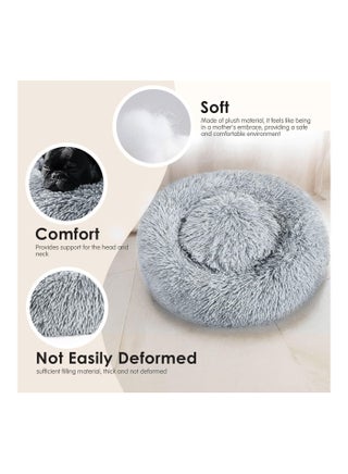 Soft Plush Round Cat Bed, Small Machine Washable Donut Kitten Beds, Waterproof & Slip Resistant Bottom, Fluffy Self Warming Pet Bed for Indoor Cats - view 3