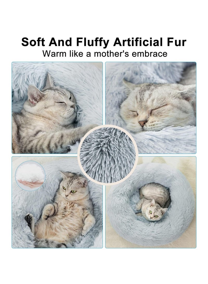 Homify Soft Plush Round Cat Bed, 40x40CM Machine Washable Donut Dog Cat House Waterproof & Slip Resistant Bottom Fluffy Self Warming Pet Bed for Indoor Cats - Image 2