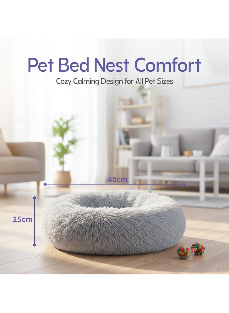 Homify Soft Plush Round Cat Bed, 40x40CM Machine Washable Donut Dog Cat House Waterproof & Slip Resistant Bottom Fluffy Self Warming Pet Bed for Indoor Cats - Image 5