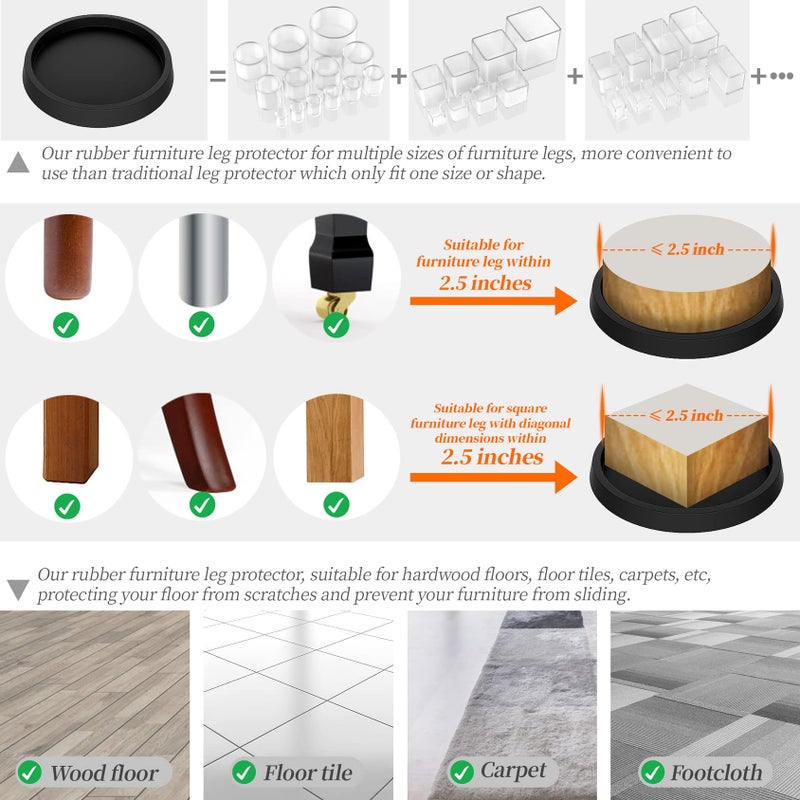 ARLX Furniture Coasters Caster Cups Furniture Leg Protectors 2.5 Inch 4Pcs Rubber Pads No Slip For Hardwood Floors Black - Image 4