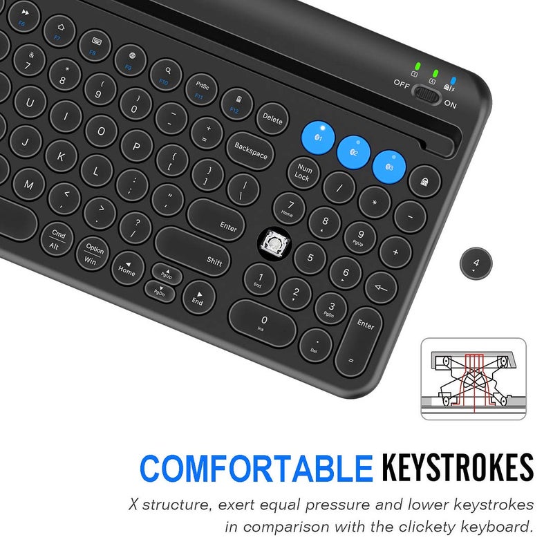 Arteck Wireless Bluetooth Keyboard for Windows, iOS, Android, Computer, Laptop, Smartphone - Multi-Functional with Built-in Cradle - Image 4