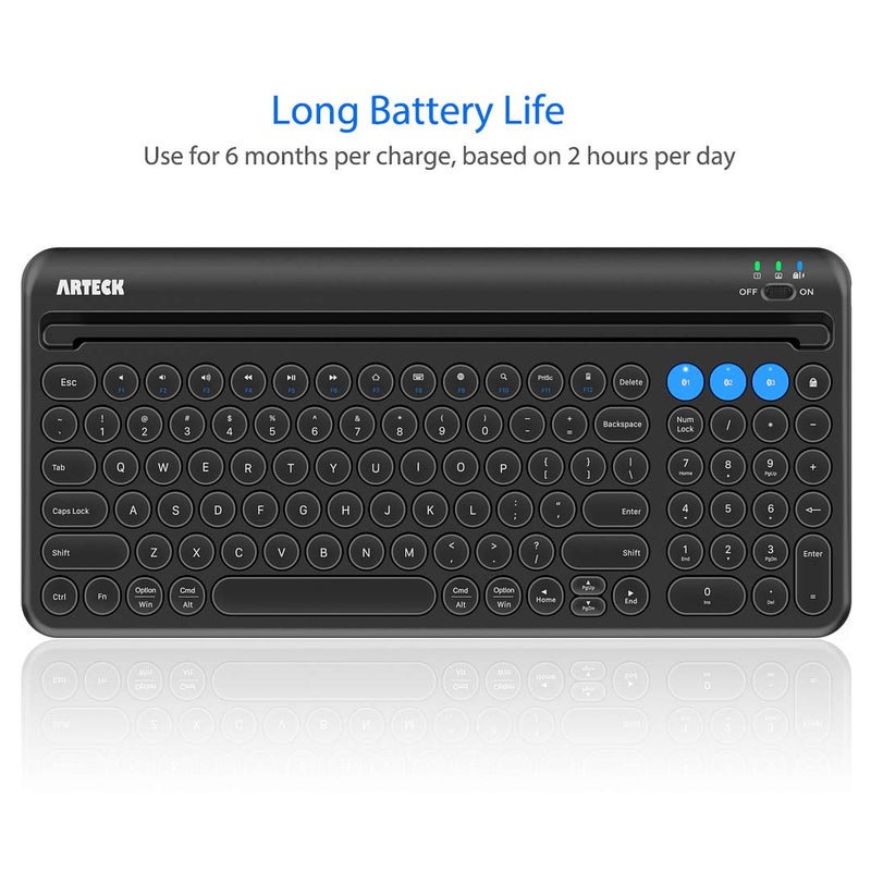 Arteck Wireless Bluetooth Keyboard for Windows, iOS, Android, Computer, Laptop, Smartphone - Multi-Functional with Built-in Cradle - Image 5