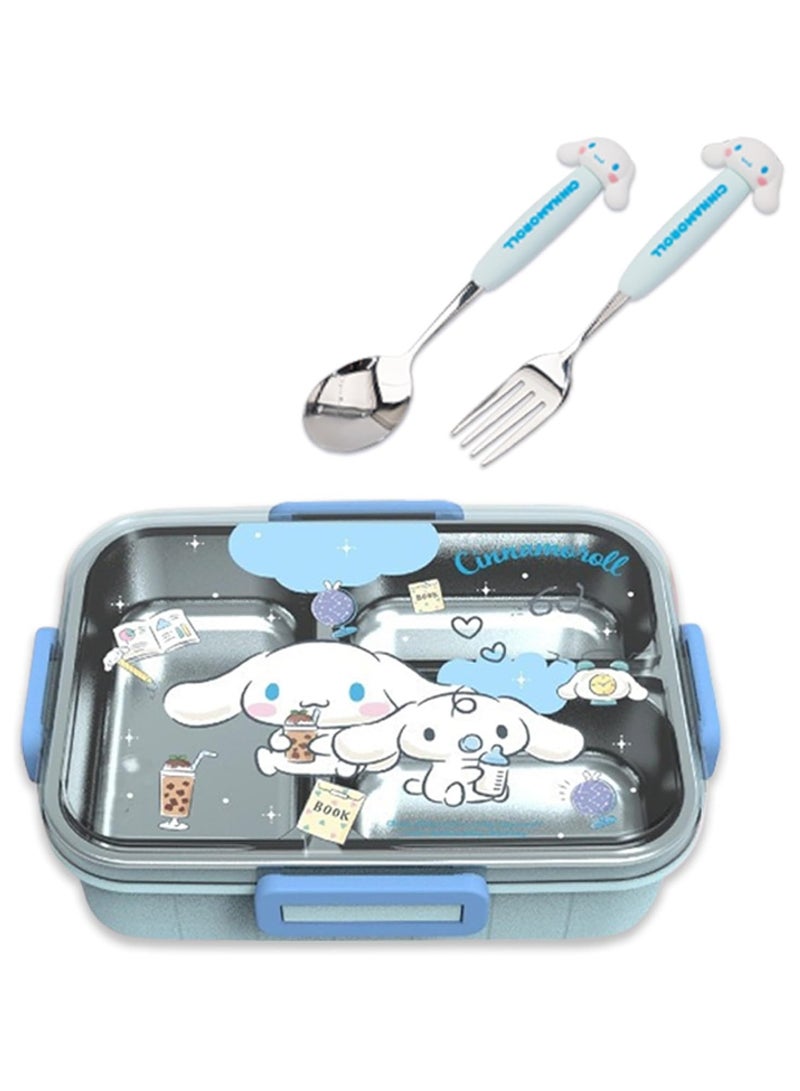 general Cartoon Cute Cinnamoroll Printed All-in-One Bento Box with Spoon Fork Kawaii 4 Point Locking Lunch Box Container for Food Fruit Snacks - Image 1