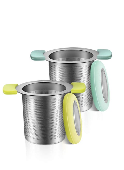 Tea Infuser with Anti-Scald Lid 18/8 Stainless Steel Tea Strainer Large Capacity Tea Filters Food-Safe Loose Tea Infuser Brewing Basket Mesh Strainer Pack of 2