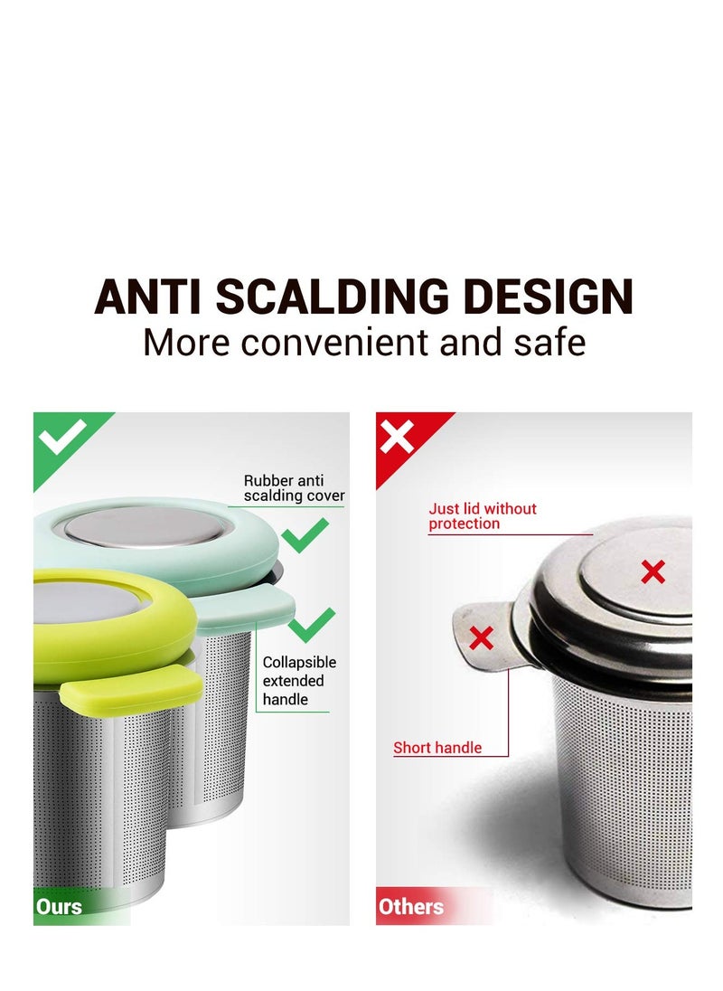Tea Infuser with Anti-Scald Lid 18/8 Stainless Steel Tea Strainer Large Capacity Tea Filters Food-Safe Loose Tea Infuser Brewing Basket Mesh Strainer Pack of 2