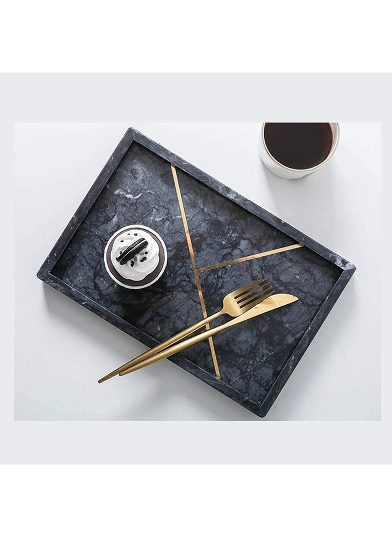 DECORAGE DECORAGE Rectangular Marble Tray with Gold Stripe Sturdy Storage Tray Bathroom Vanity Countertop Organizer for Perfume Candle Holders Black  - Image 2