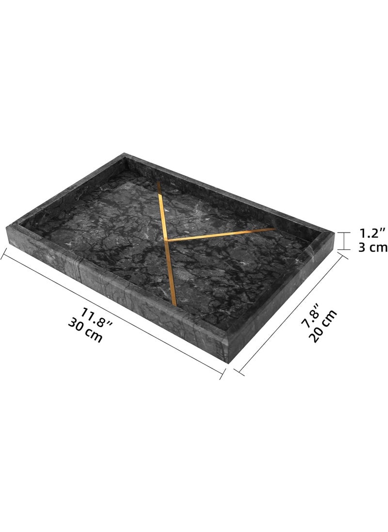 DECORAGE DECORAGE Rectangular Marble Tray with Gold Stripe Sturdy Storage Tray Bathroom Vanity Countertop Organizer for Perfume Candle Holders Black  - Image 3