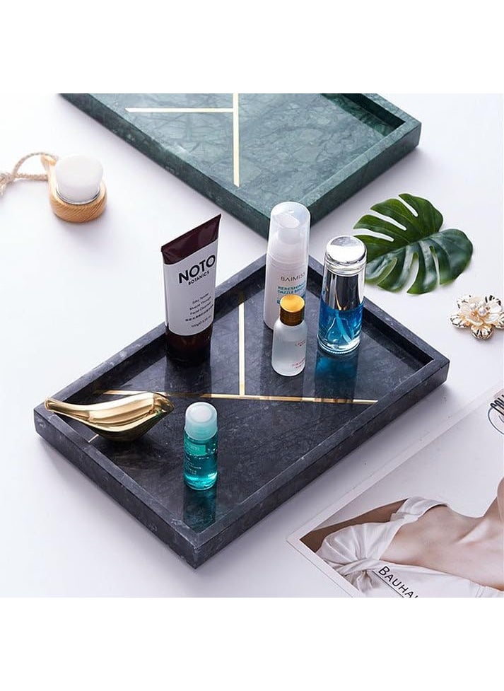 DECORAGE DECORAGE Rectangular Marble Tray with Gold Stripe Sturdy Storage Tray Bathroom Vanity Countertop Organizer for Perfume Candle Holders Black  - Image 1