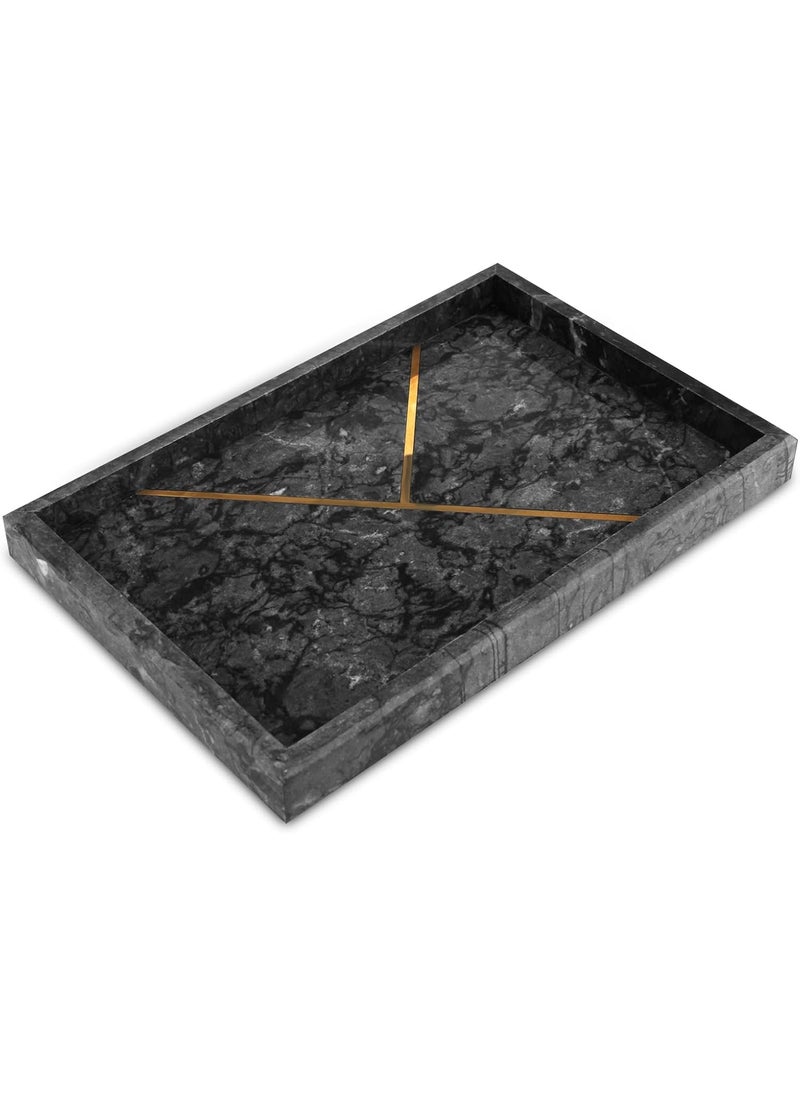 DECORAGE DECORAGE Rectangular Marble Tray with Gold Stripe Sturdy Storage Tray Bathroom Vanity Countertop Organizer for Perfume Candle Holders Black  - Image 5