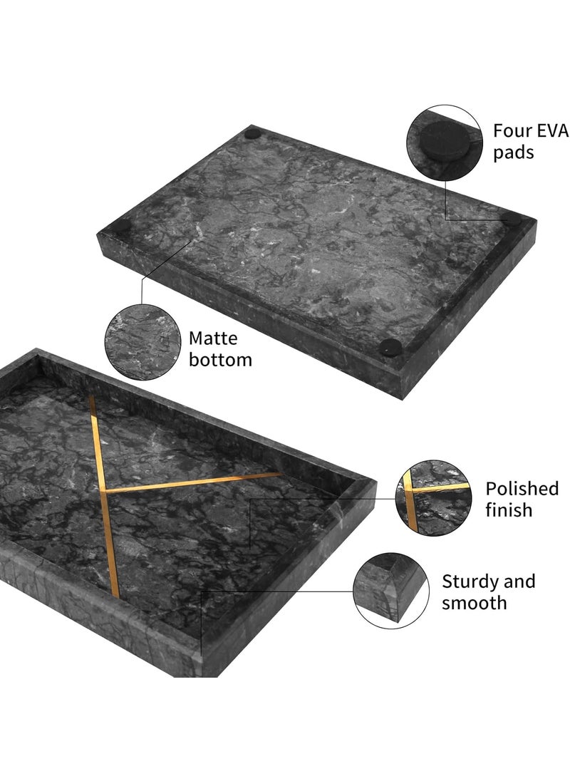 DECORAGE DECORAGE Rectangular Marble Tray with Gold Stripe Sturdy Storage Tray Bathroom Vanity Countertop Organizer for Perfume Candle Holders Black  - Image 4