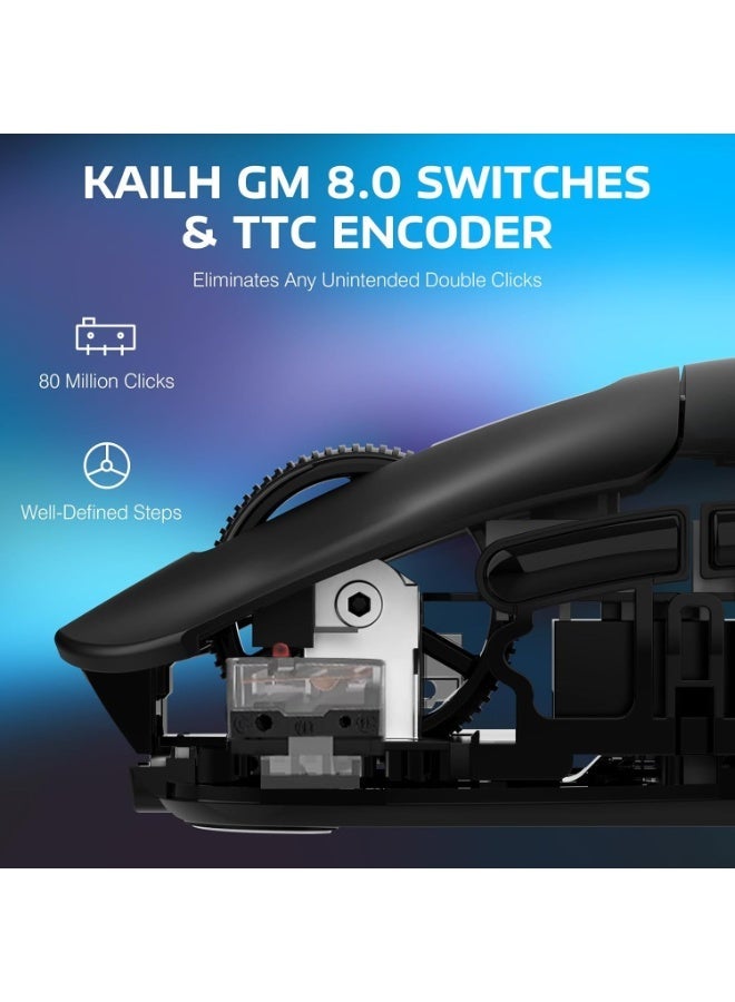 Attack Shark X3PRO 4K/8K Lightweight Wireless Gaming Mouse with Tri-Mode (Wired/2.4GHz/BT), PAW3395 Optical Sensor, 26K DPI, Kailh GM8.0 Switch, Long Battery, 7 Buttons for PC/Laptop/Win/Mac - Black - Image 5