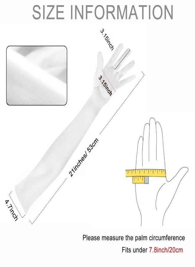 لانسيان قفازات لانسيان النسائية الطويلة من الساتان الأبيض بطول الكوع، مقاس 21 بوصة، مستوحاة من أزياء الأوبرا والرقص في حفلات الزفاف المسائية، مناسبة لأزياء الأوبرا. - Image 4
