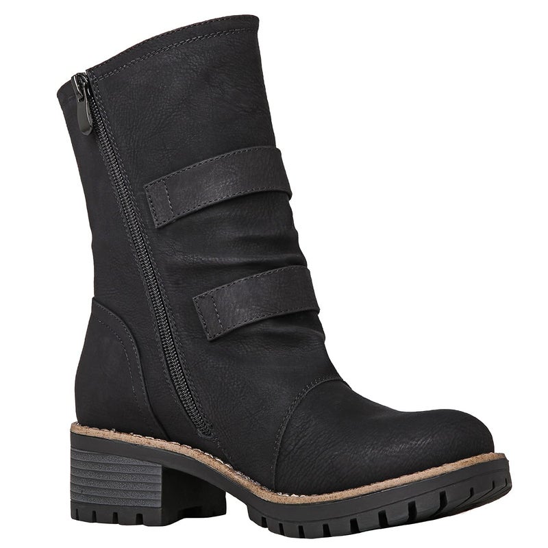 GLOBALWIN Lace up Mid Calf Motorcycle Fashion Festival Boots Combat Riding Military Boots for Women Black Size 10 - Image 3
