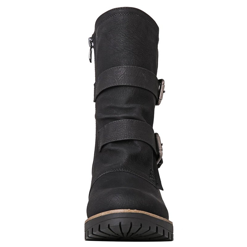 GLOBALWIN Lace up Mid Calf Motorcycle Fashion Festival Boots Combat Riding Military Boots for Women Black Size 10 - Image 4