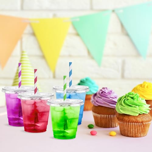 Eupako 8 oz Plastic Cups with Lids, Clear Disposable Cups with Flat Lids, Cold Drink Containers Pack of 50 - Image 5