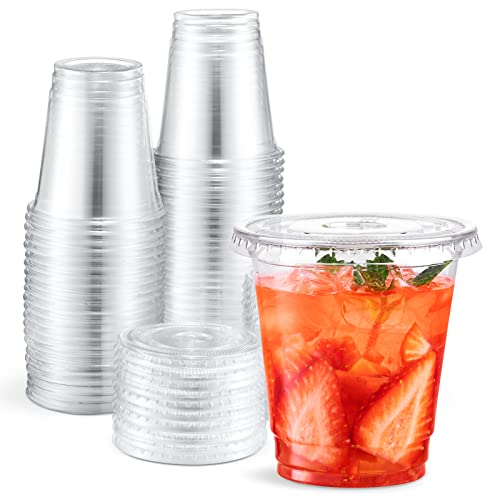 Eupako 8 oz Plastic Cups with Lids, Clear Disposable Cups with Flat Lids, Cold Drink Containers Pack of 50 - Image 1