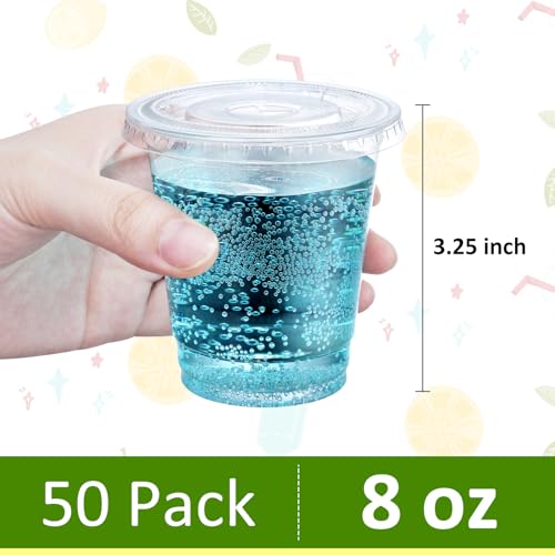 Eupako 8 oz Plastic Cups with Lids, Clear Disposable Cups with Flat Lids, Cold Drink Containers Pack of 50 - Image 2