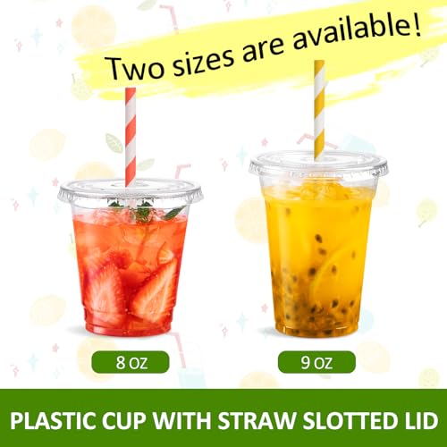 Eupako 8 oz Plastic Cups with Lids, Clear Disposable Cups with Flat Lids, Cold Drink Containers Pack of 50 - Image 4