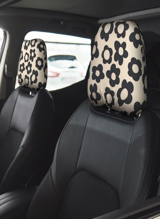 YANGDADA Vintage Groovy Flowers Cute Car Head Rest Covers 2 Piece Elastic Car Seat Headrest Protector Universal Fit Most Vehicles Auto Interior Accessories for Women Men - Image 2