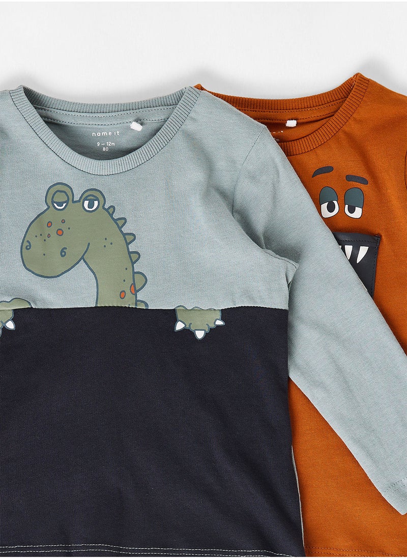 Kids Dinosaur Long Sleeve T-Shirt (Pack of 2)