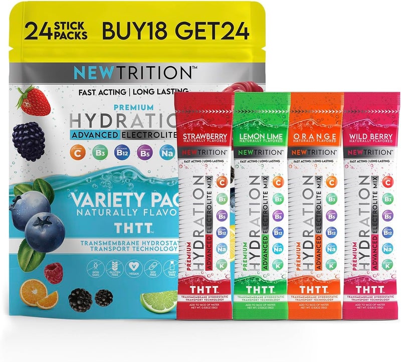 Newtrition Hydration Powder Electrolyte Powder Packets Naturally Flavored Hydrating Packets for Water Fast Acting Electrolytes with Vitamins 24 Mixed 1 - Image 1