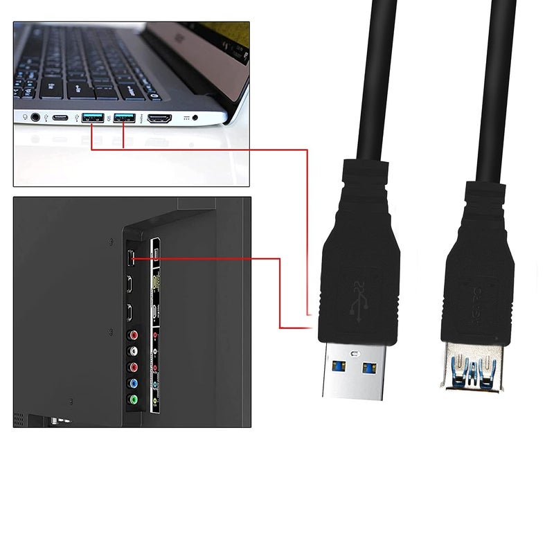 AGARO موسع USB، كابل تمديد USB 3.0 ذكر إلى أنثى كابل USB عالي السرعة 5 جيجابت في الثانية نقل البيانات متوافق مع كاميرا الويب، جهاز التحكم، لوحة المفاتيح، الفأرة، القرص الصلب، إكس بوكس، لابتوب/كمبيوتر شخصي/ماك/طابعة، 1 متر - Image 5