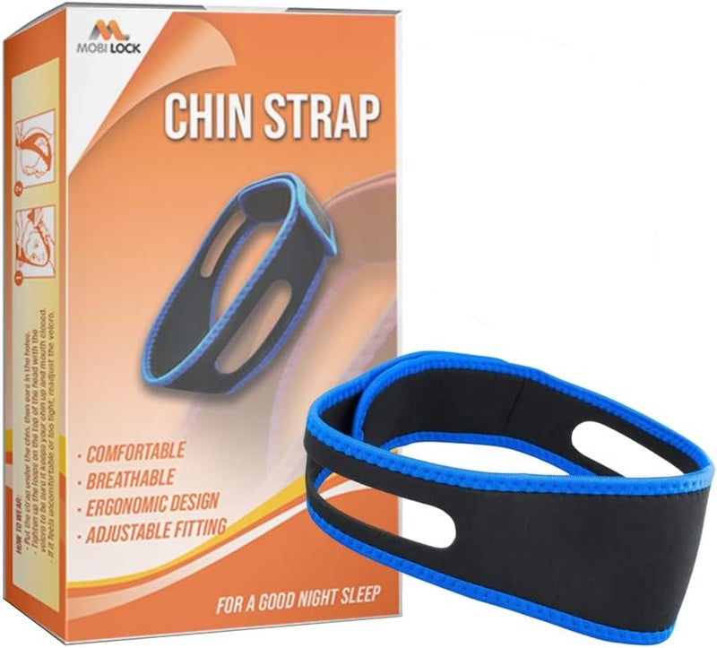 Mobi Lock Anti Snore Chin Strap for Women & Men - Double-Support Chin Straps for Sleeping - Adjustable via Hook & Loop Closure - Skin-Friendly, with Holes for Aeration - Snoring Prevention Device - by Mobi Lock 