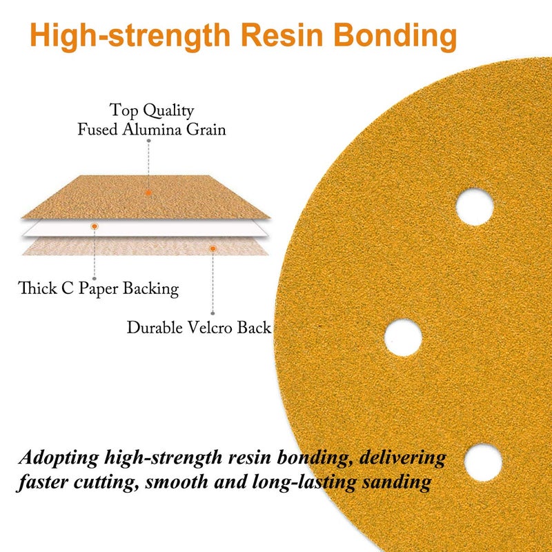 Aiyard 6-Inch 6-Hole Hook and Loop Sanding Discs 80-Grit, Random Orbital Sandpaper for Automotive and Woodworking, 100-Pack - Image 3