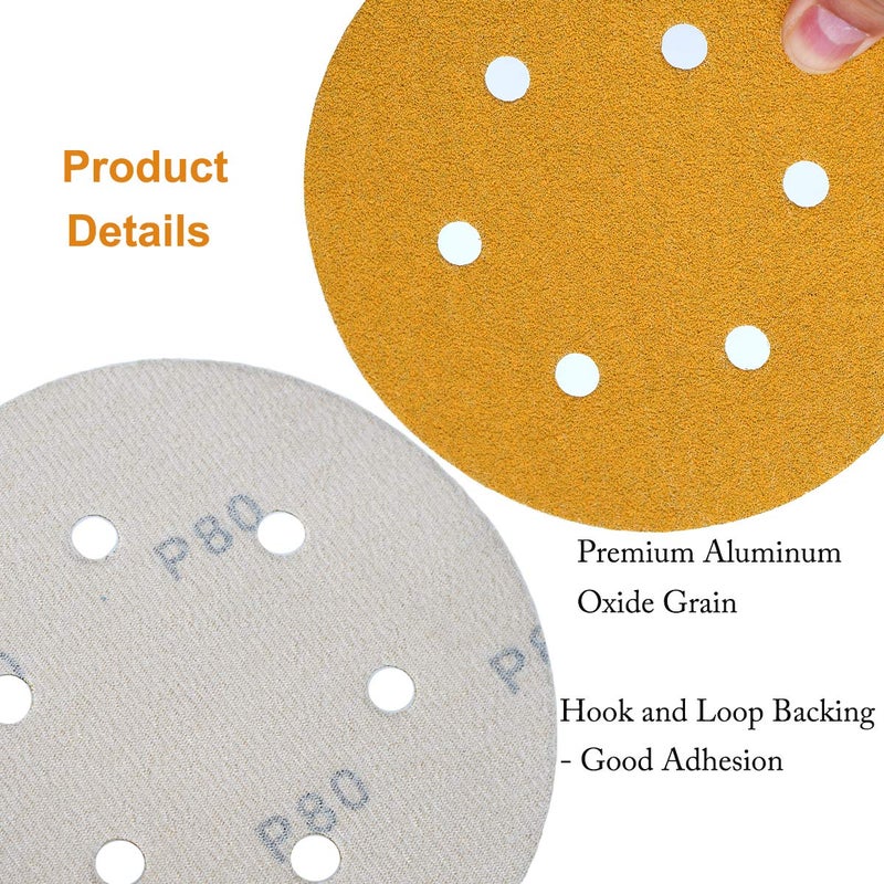 Aiyard 6-Inch 6-Hole Hook and Loop Sanding Discs 80-Grit, Random Orbital Sandpaper for Automotive and Woodworking, 100-Pack - Image 5