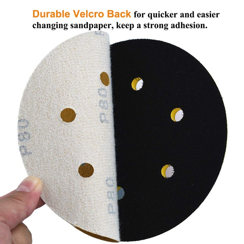 Aiyard 6-Inch 6-Hole Hook and Loop Sanding Discs 80-Grit, Random Orbital Sandpaper for Automotive and Woodworking, 100-Pack - Image 4