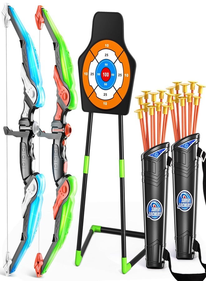 TEMI 2 Pack Archery Set - Includes 2 Bows, 20 Suction Cup Arrows & 2 Quivers & Standing Target, Outdoor Light Up Toys for Kids Boys Girls - Image 2