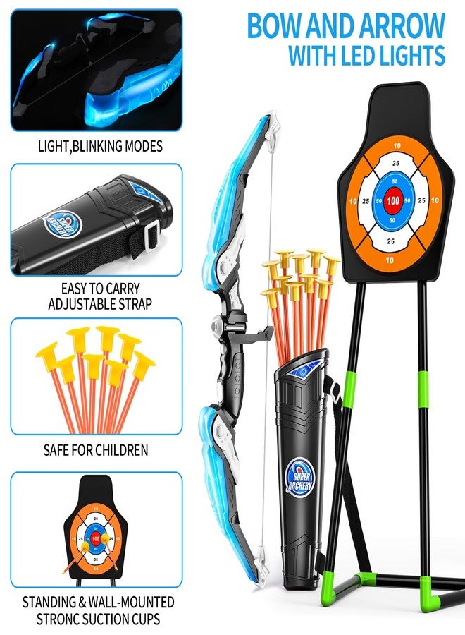 TEMI 2 Pack Archery Set - Includes 2 Bows, 20 Suction Cup Arrows & 2 Quivers & Standing Target, Outdoor Light Up Toys for Kids Boys Girls - Image 4