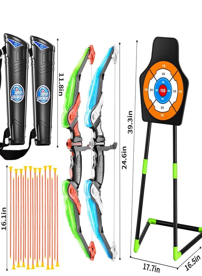 TEMI 2 Pack Archery Set - Includes 2 Bows, 20 Suction Cup Arrows & 2 Quivers & Standing Target, Outdoor Light Up Toys for Kids Boys Girls - Image 3