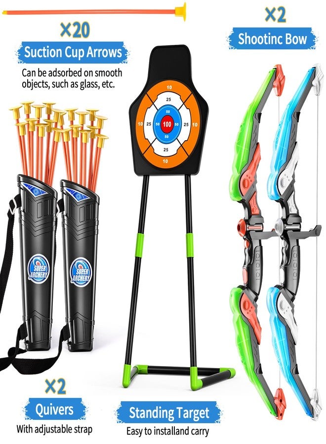 TEMI 2 Pack Archery Set - Includes 2 Bows, 20 Suction Cup Arrows & 2 Quivers & Standing Target, Outdoor Light Up Toys for Kids Boys Girls - Image 5