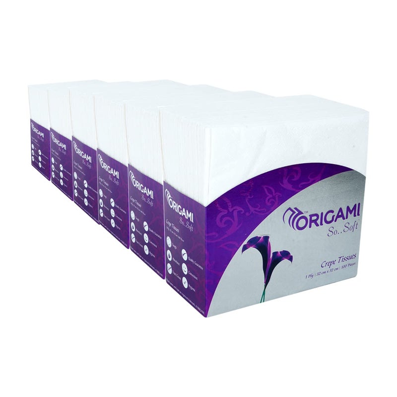 Origami 1 Ply Tissue Paper Napkins | Table Top | Plain - Pack of 6 (100 Pulls Per Roll, 600 Sheets) - Image 3