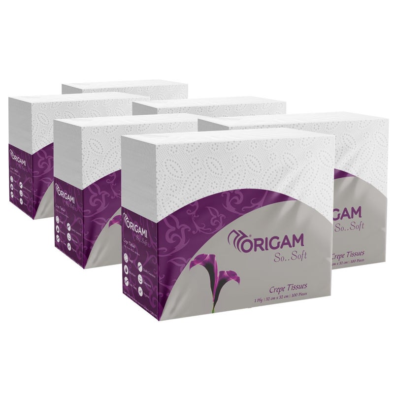 Origami 1 Ply Tissue Paper Napkins | Table Top | Plain - Pack of 6 (100 Pulls Per Roll, 600 Sheets) - Image 1