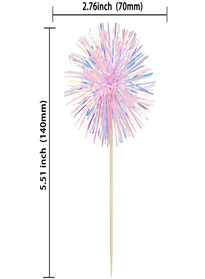 Ephlyn 30Pcs Foil Firework Cupcake Toppers Happy Birthday Cake Toppers Tinsel Flower Drink Stirrers Cocktail Food Fruit Toothpicks for Valentine's Day Party Decorations Pink - Image 2