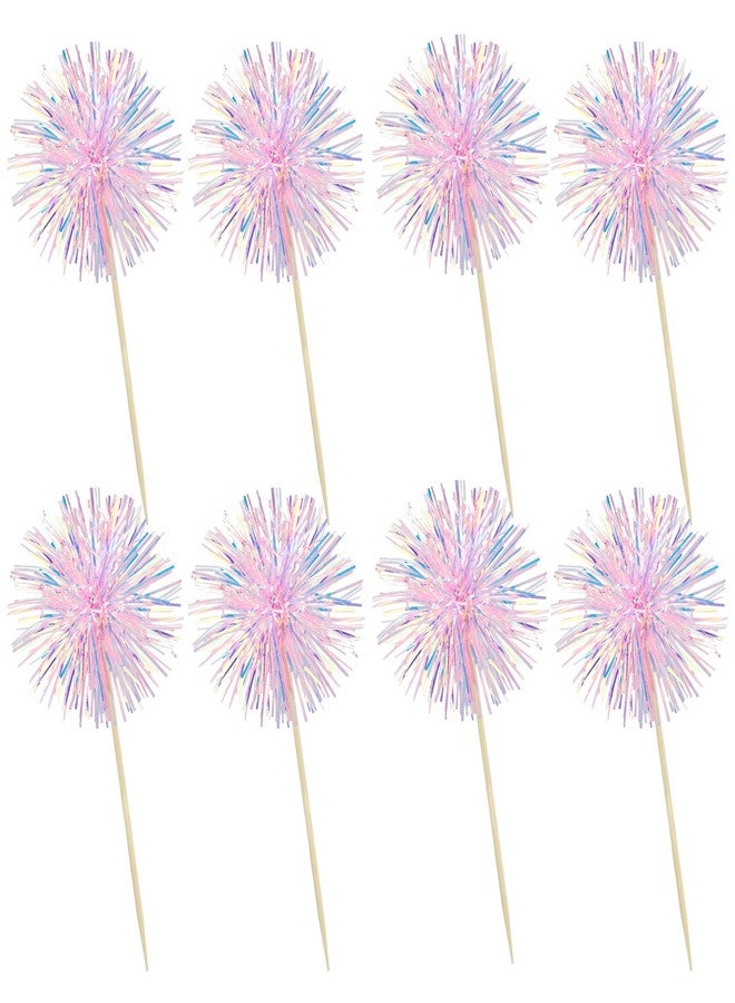 Ephlyn 30Pcs Foil Firework Cupcake Toppers Happy Birthday Cake Toppers Tinsel Flower Drink Stirrers Cocktail Food Fruit Toothpicks for Valentine's Day Party Decorations Pink - Image 3
