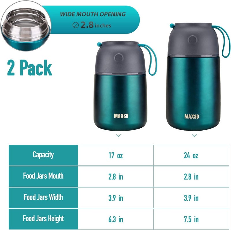 ITSLIFE Insulated Thermo Food Jar for Hot & Cold Food for Kids Adult, 17&24 oz Soup Thermal Hot Food Containers for Lunch, Triple Layer Insulation Stainless Steel Food Jar with Spoon(2 Pack Green) - Image 5