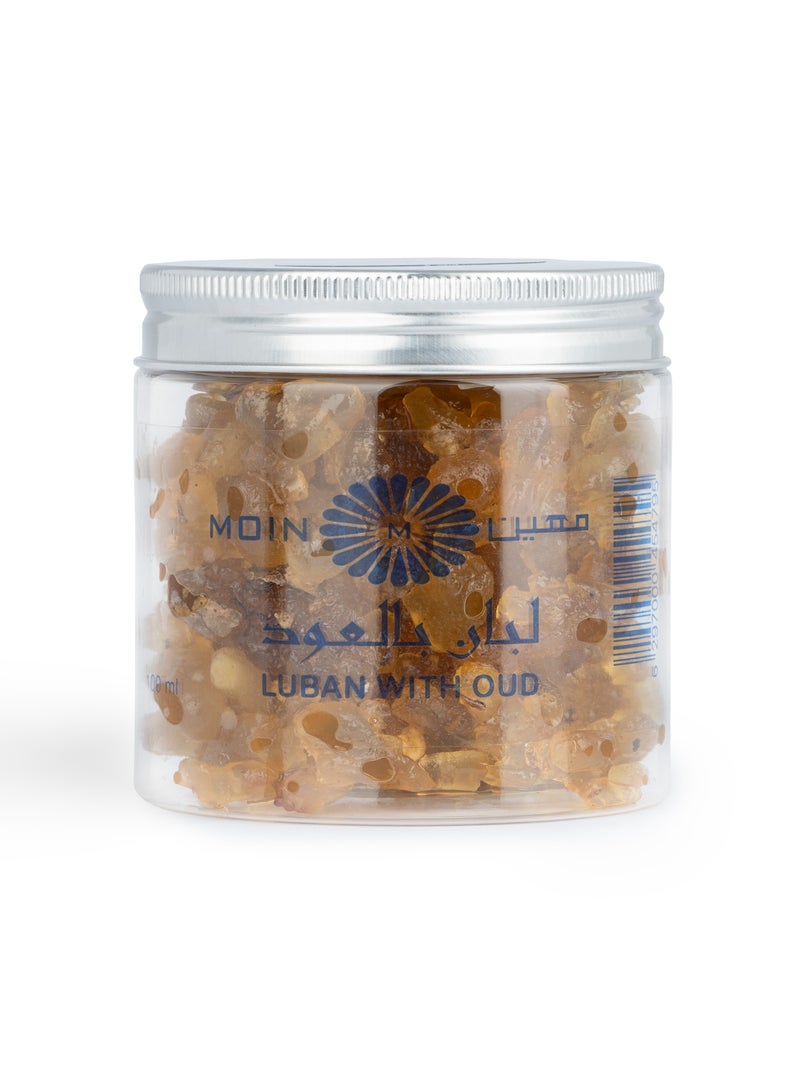 Moin Luban with Oud Bakhoor 100g - Pure Luban Resin with Tarat Oud for Long-lasting, Calming Fragrance - Premium Arabic Scent for Home, Office, or Special Occasions