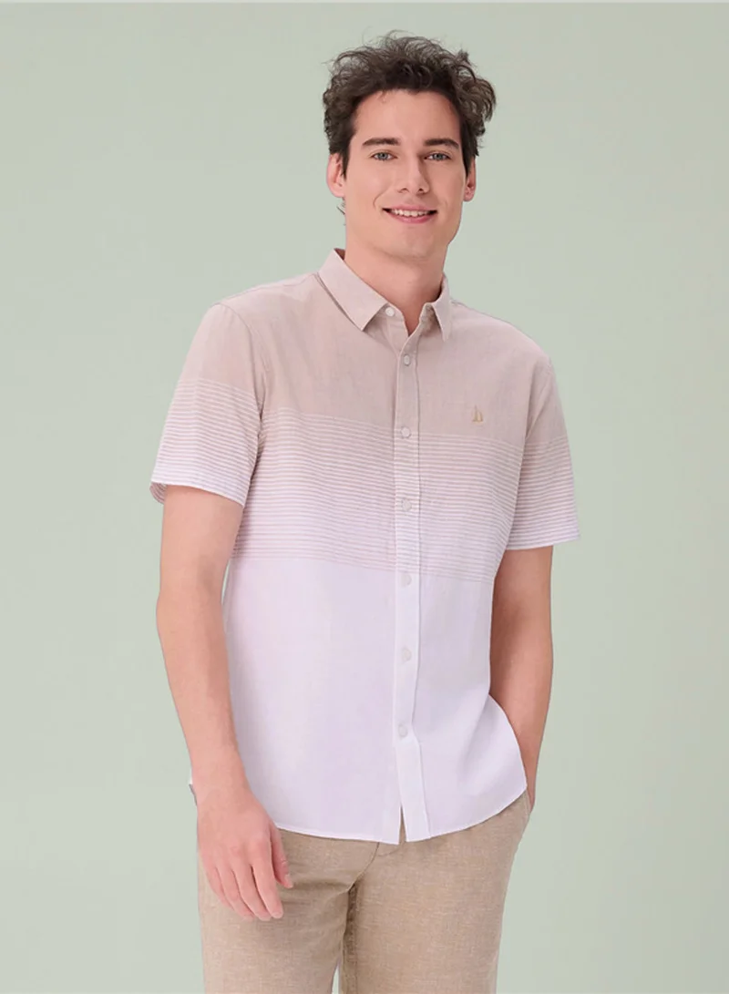 جيوردانو Men's Slim Linen Lyocell Signature Shirt