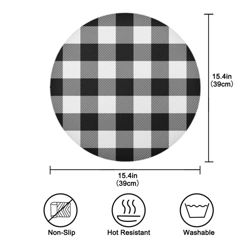 Qilmy Qilmy Buffalo Plaid Round Placemats Non-Slip Washable Polyester Table Mats Set of 4 Heat Resistant Placemats for Kitchen Dining Table Decoration  - Image 4