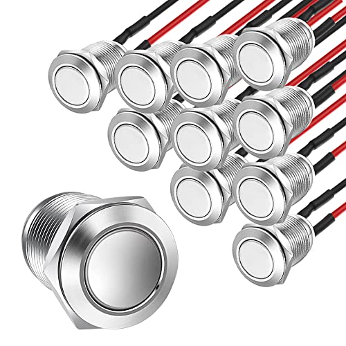 Gebildet 10pcs 12mm 2A 12V/24V/125V/250V AC Prewired Waterproof Push Button Momentary Stainless Steel Push Button On Off (Flat Head) - Image 1