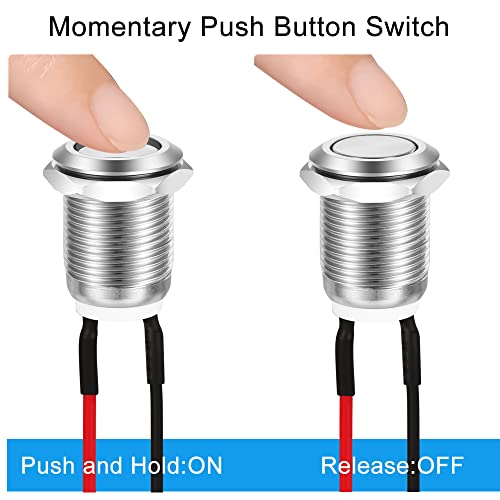 Gebildet 10pcs 12mm 2A 12V/24V/125V/250V AC Prewired Waterproof Push Button Momentary Stainless Steel Push Button On Off (Flat Head) - Image 4