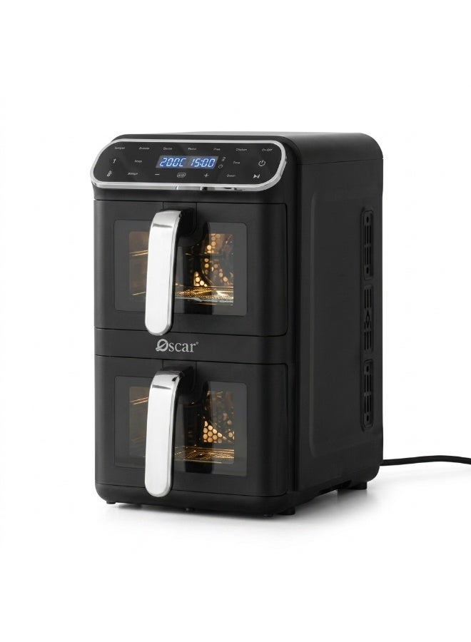 Oscar 11L Dual Basket Digital Air Fryer |(5.5L + 5.5L), Touch Control Panel, 360° Hot Air Circulation, Non-Stick Crisper Plate for Even Cooking, Adjustable Temperature & Time Settings, Powerful 2460W Performance – Stainless Steel Durable Design | OAF903 - 2 Year Warranty