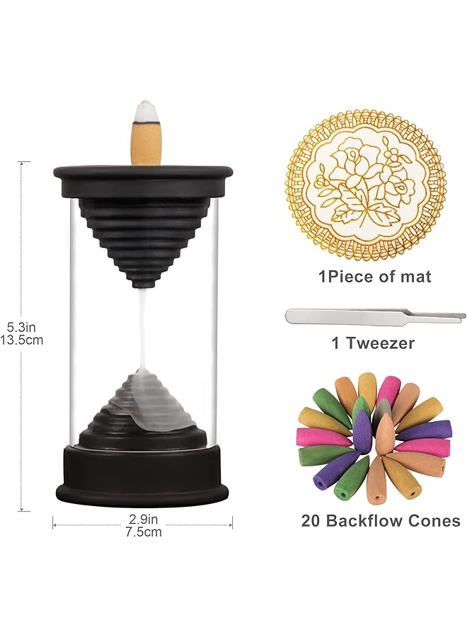 erorex Hourglass Backflow Incense Burner Waterfall Incense Holder With 20 Incense Cones And Windproof Acrylic Hood Smoke Fountain For Home And Office Decor Eliminate Odors And Purify Air - Image 5